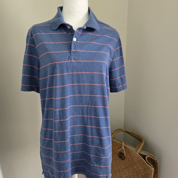 St John's Bay Performance Quick-dri Mens Blue Striped Polo Shirt Size Medium - Picture 1 of 7